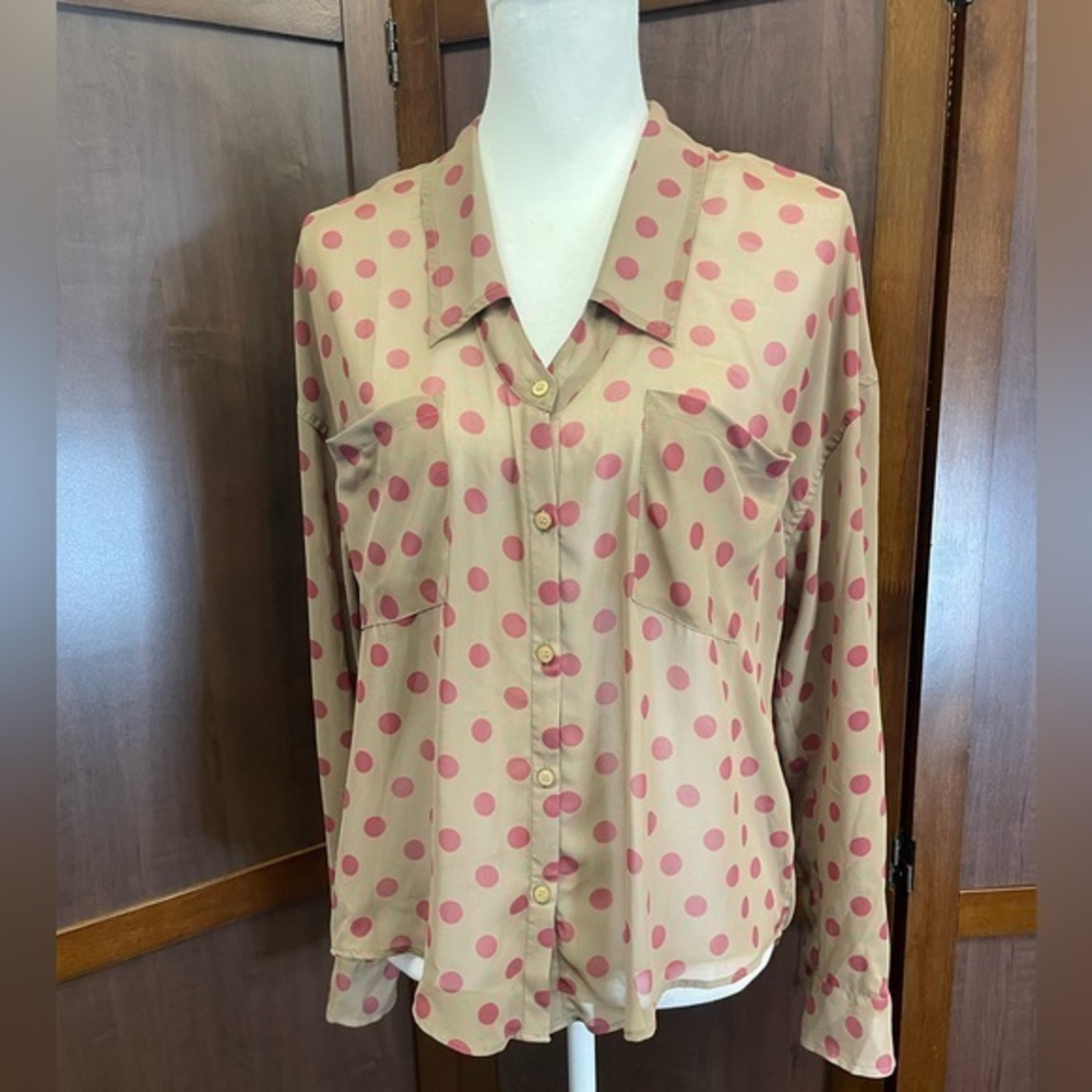 Free People Sheer Easy Rider Polka Dot Shirt. Size Small‎